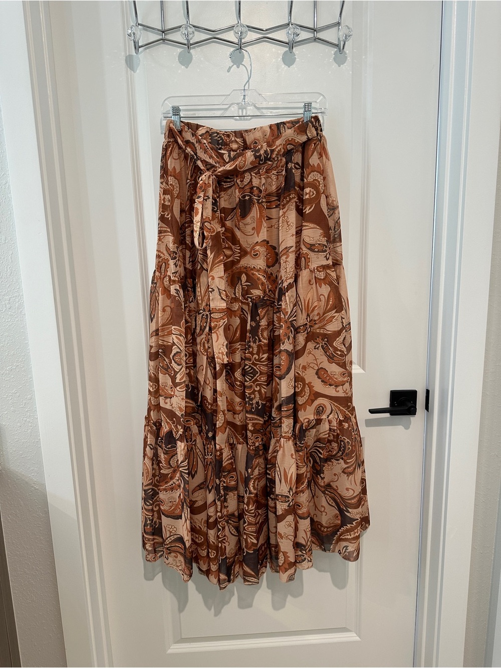 Commense Brown Paisley Tiered Maxi Skirt